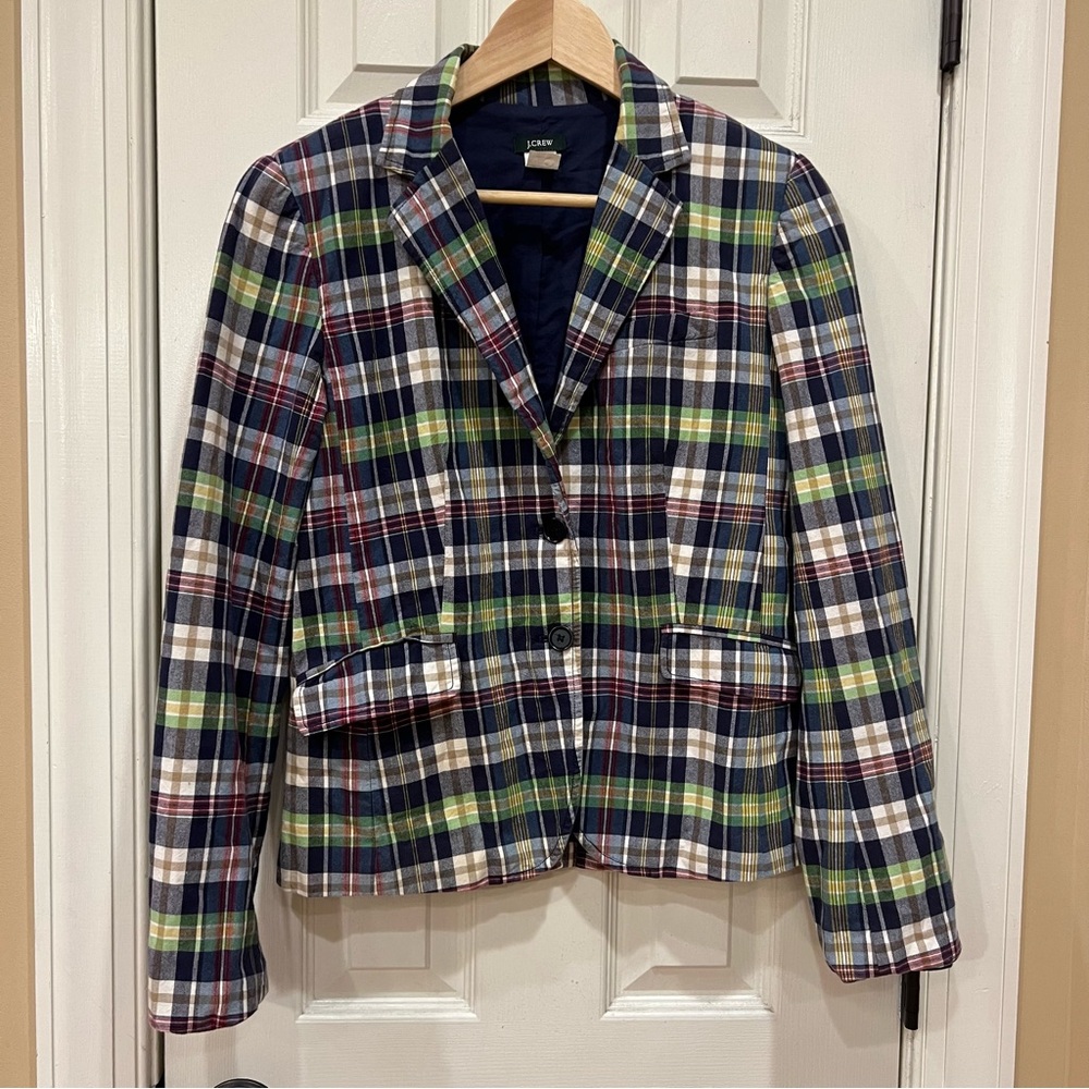 J. Crew Plaid Blazer in Navy, Green, White, Red